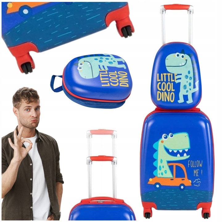 BALÍČEK KUFOR DO LIETADLA PRE DETI PRÍRUČNÁ BATOŽINA DINOSAURUS MODRÝ