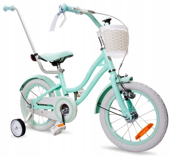 Bicykel pre dievčatko 14 palcov Detský bicykel Vodiaca lišta Bočné kolieska Košík