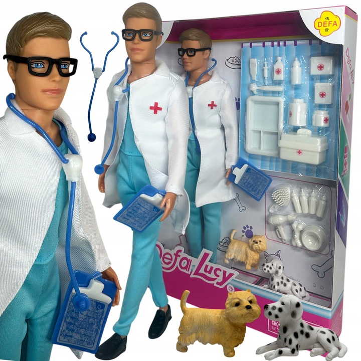 BÁBIKA KEN KEVIN LEKÁR VETERINÁR LEKÁRSKE PRÍSLUŠENSTVO PSÍKY SADA