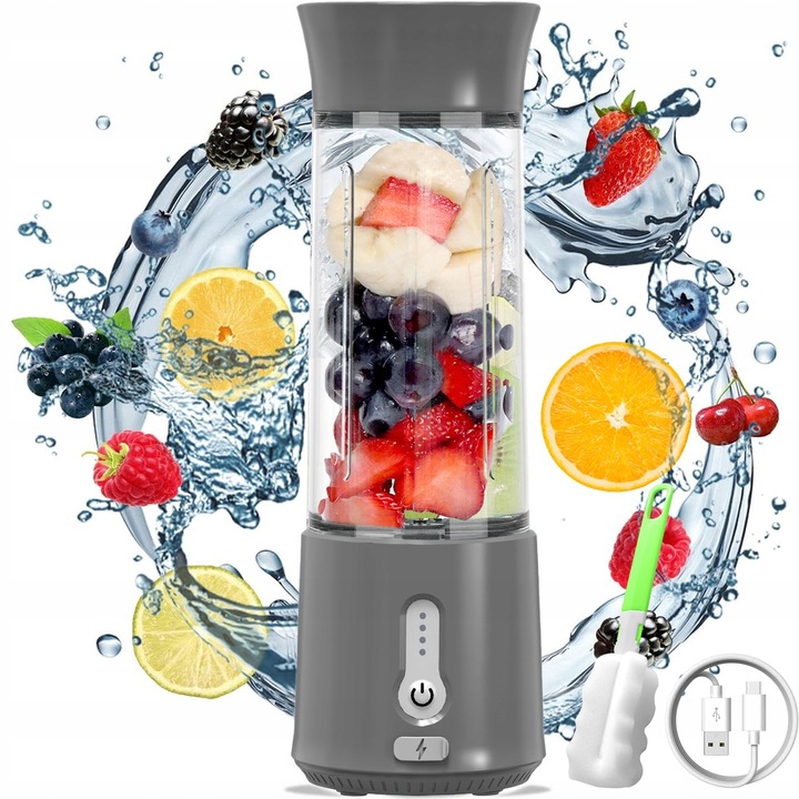 BEZDRÔTOVÝ MINI BLENDER NA ŠŤAVY, USB MIXÉR, STOLNÝ, PRENOSNÝ - SIVÝ