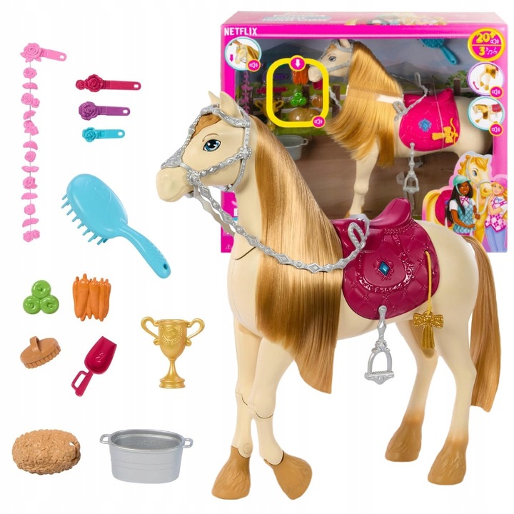 BARBIE TANCUJÚCI TORNÁDO KÔŇ INTERAKTÍVNA HRAČKA + DOPLNKY K STYLINGU