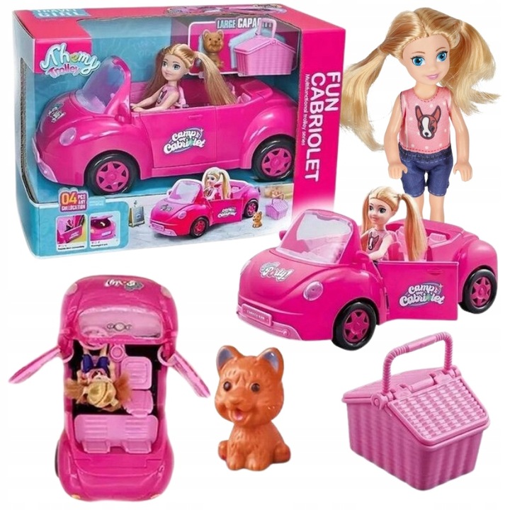 DARČEK PRE DIEVČATKO AUTO KABRIOLET BÁBIKA AUTO RUŽOVÁ S BÁBIKOU PSÍKOM