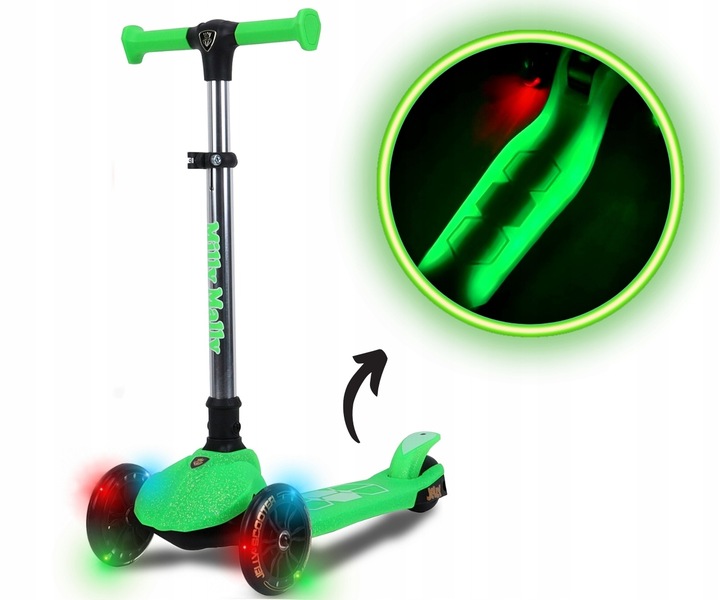 Detská trojkolesová balančná kolobežka LED Jelly Green Milly Mally