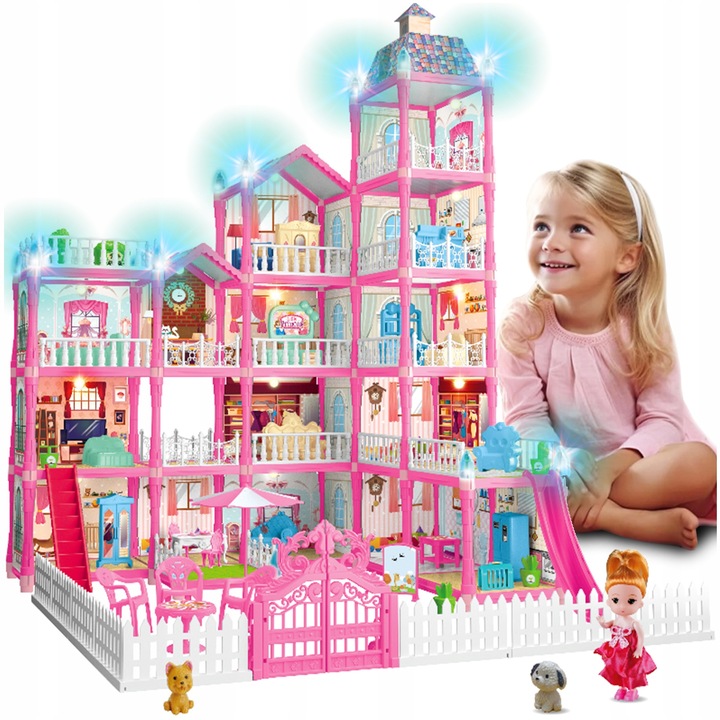 DOMČEK PRE BÁBIKY WILLA 6 ÚROVNÍ 374 el DOPLNKY NÁBYTOK FIGÚRKY 78 cm XXL
