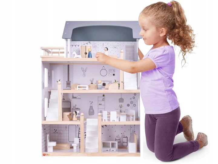 Drevený domček pre bábiky XXL Veľká vila Nábytok Príslušenstvo 83 cm