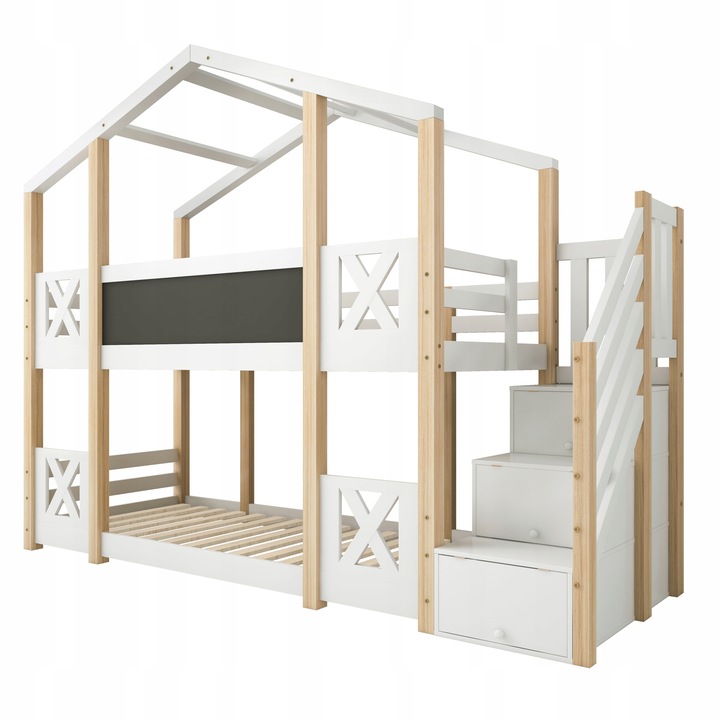 Detská posteľ domček stromy 90x200 cm Poschodové postele Skladové schody