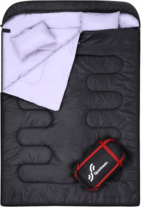 Dvojitý spací vak s 2 vankúšmi, vodotesný, ľahký, 2-lôžkový, 150 cm x 220 cm LACNÉ