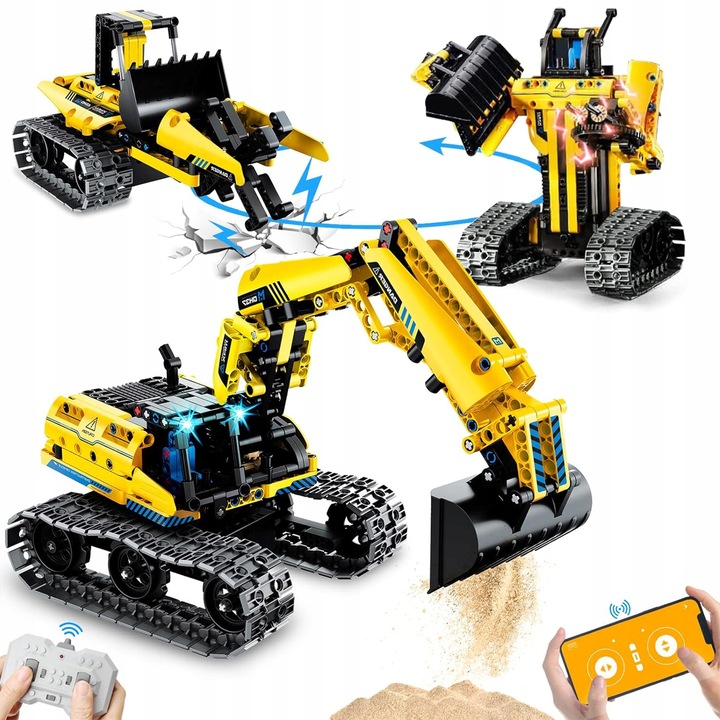 DIAĽKOVO OVLÁDANÝ ROBOTICKÝ BAGER STAVEBNÝ AUTOMOBIL 3V1 ŽLTÝ ČIERNY LACNÉ