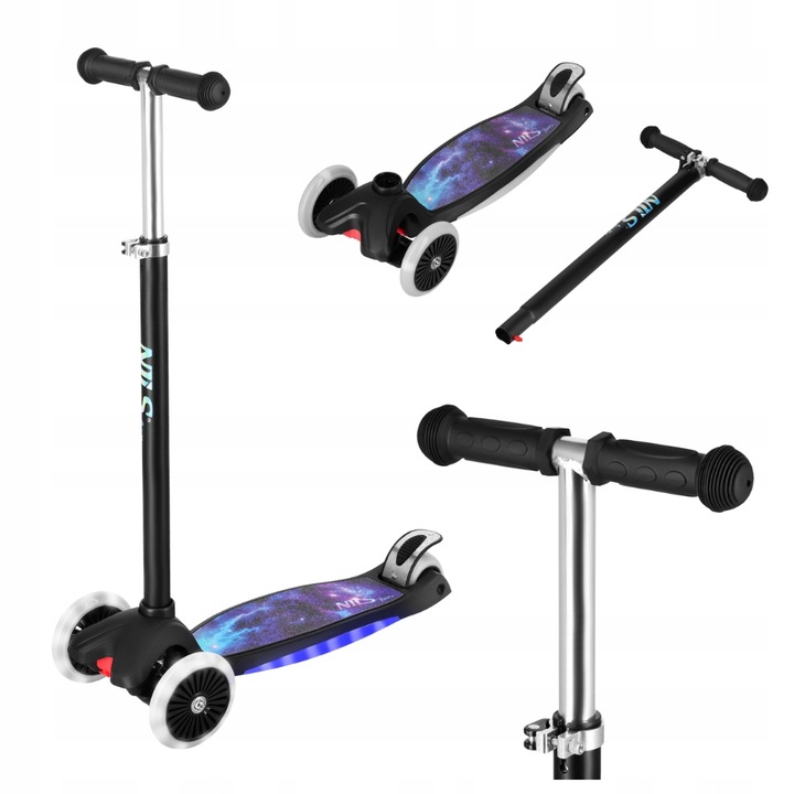 Detská trojkolesová balančná kolobežka s nastaviteľnými LED kolieskami Nils Fun