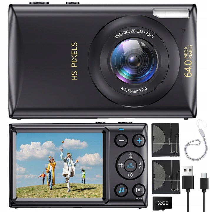 DIGITÁLNY FOTOAPARÁT PRE DETI HD 4K 64MP 18X ZOOM 2.8" + 32GB KARTA ČIERNY