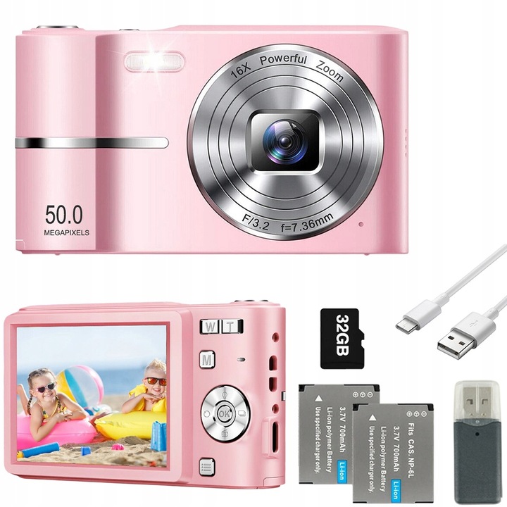 DIGITÁLNY FOTOAPARÁT S OBRAZOVKOU 1080P 50MP 16X ZOOM + PAMÄŤOVÁ KARTA 32 GB LACNÉ