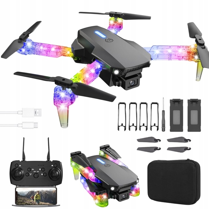 DRON E99D DIAĽKOVO OVLÁDANÁ KAMERA S FAREBNÝM SVETLOM PRE ZAČIATOČNÍKOV AKCIA