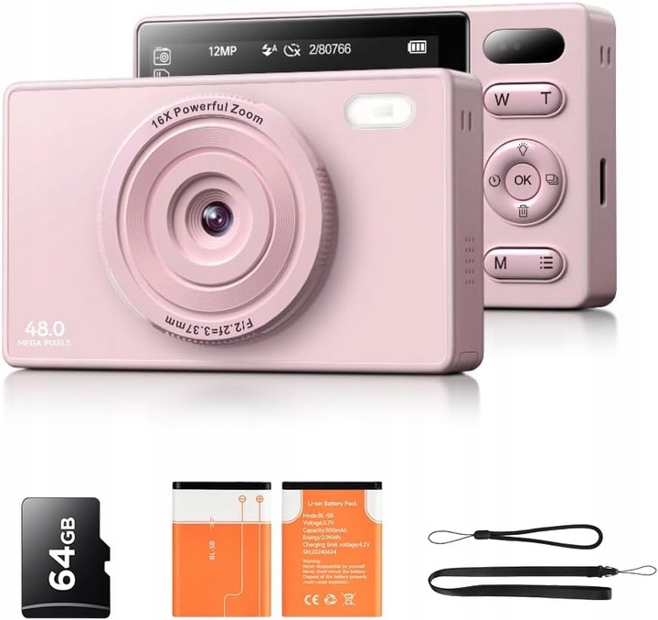 DIGITÁLNY FOTOAPARÁT BMDSAE 64 GB KOMPAKTNÝ 48MP VIDEO KAMERA NA VLOGOVANIE PRO