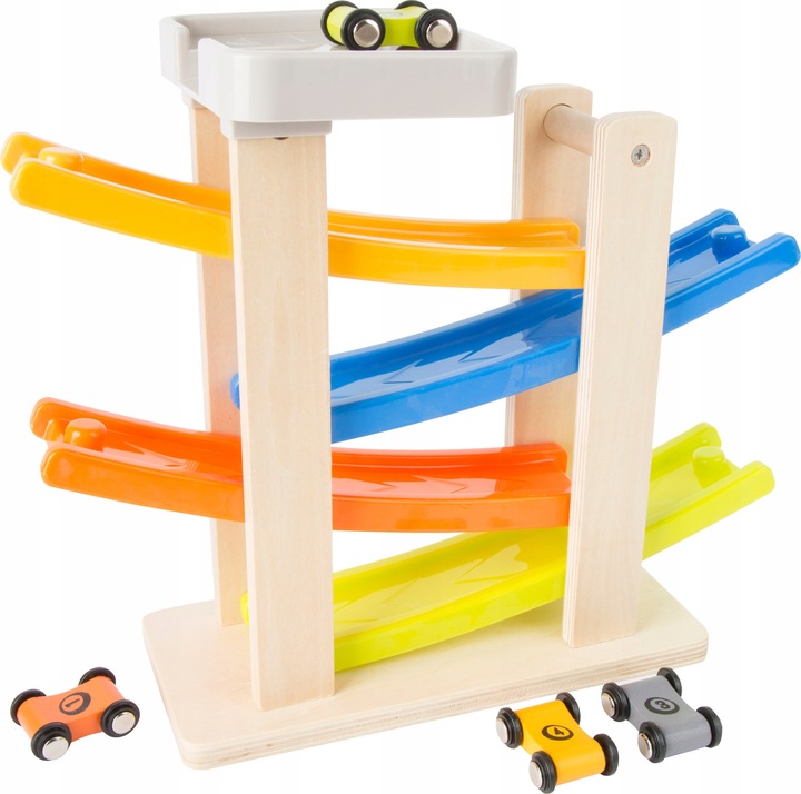 Drevená šmykľavka pre autíčka s parkoviskom dráha pre autíčka