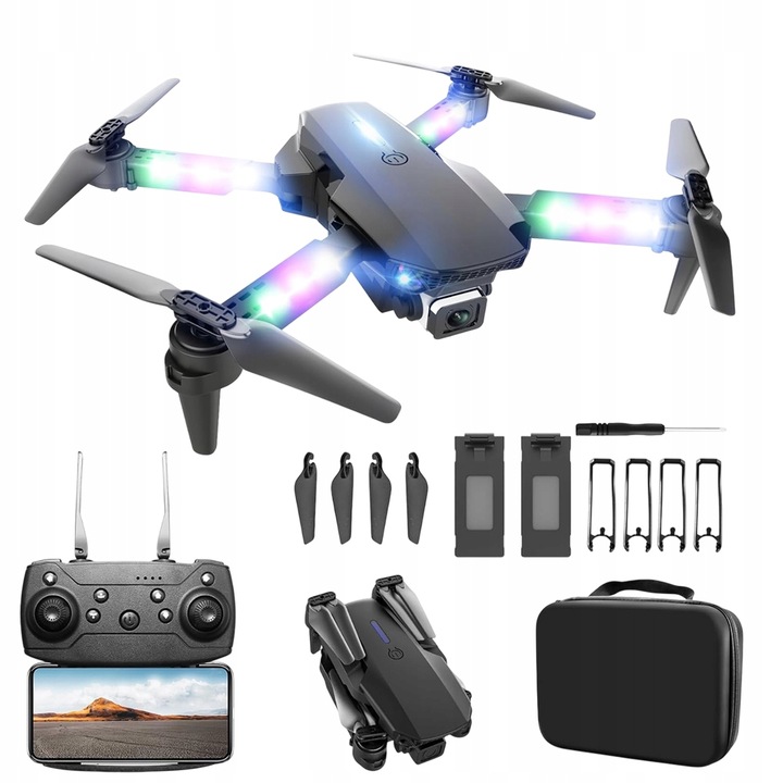 DRON E99D 2x KAMERA ZAWIS S LED OSVETLENÍM 100M WIFI + KUFOR PILOT 2AKU