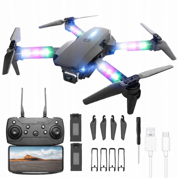 DRON TRÉNINGOVÁ HRAČKA S LED OSVETLENÍM DARČEK PRE DIEŤA DIAĽKOVÝ OVLÁDAČ 2AKU