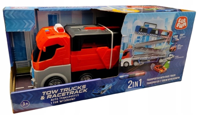 ELEFUN 2v1 Auto transportér a pretekárska dráha + 8 autíčok 135 cm červená 822