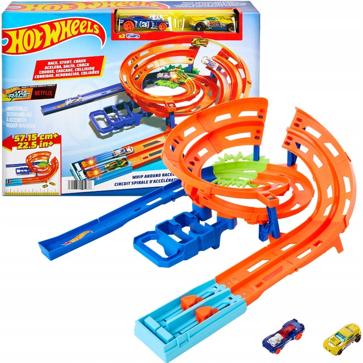HOT WHEELS SKRUTKOVANÁ SLUČKA SADA AUTOMOBILOVÝCH TRATÍ SKOK KRAKSA + 2 AUTÁ