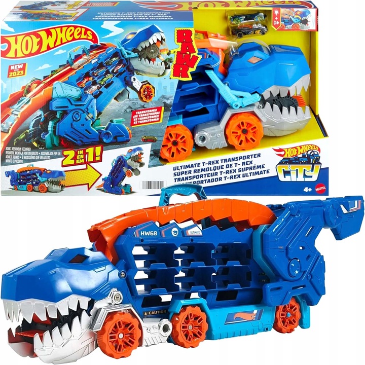 HOT WHEELS MEGAA TRANSPORTER DINOSAUR T-REX 2V1 PRETEKÁRSKE DRÁHY + 2 AUTÍČKA