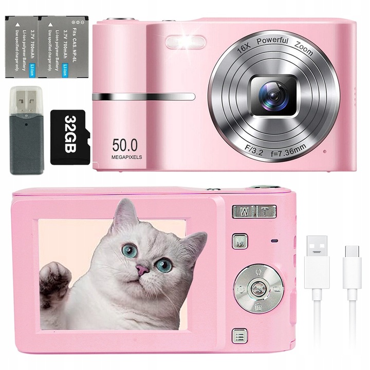 HD DIGITÁLNY FOTOAPARÁT PRE DETI 1080P 50MP 32GB DARČEK AUTOFOCUS