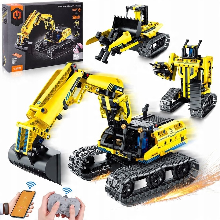 KOCKY DIAĽKOVO OVLÁDANÉ RC NÁKLADNÉ AUTO BULDOŽER 3v1 APP PROGRAMOVANIE 516 ks