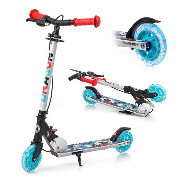 KOLOBEŽKA PRE DETI SKLADACIA NASTAVITEĽNÁ DRAGON METEOR LED kolieska 2 brzdy najlacnejšie