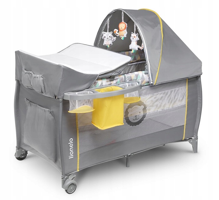 Lionelo Sven Plus - Multifunkčná cestovná postieľka | Yellow scandi