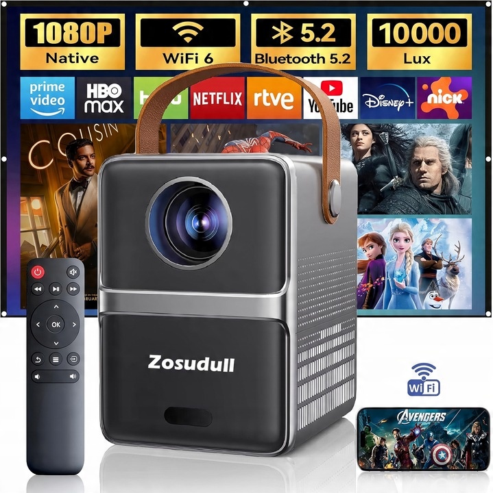 LED projektor Zosudull PROJEKTOR PRENOSNÝ 10000LM 1080P 5G WIFI čierny