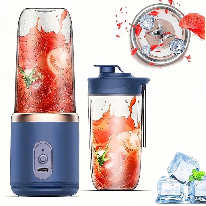 MIXÉR NA KOKTAILY SMOOTHIE ŠŤAVY BEZDRÔTOVÝ PRENOSNÝ 400ML Čepele 3D
