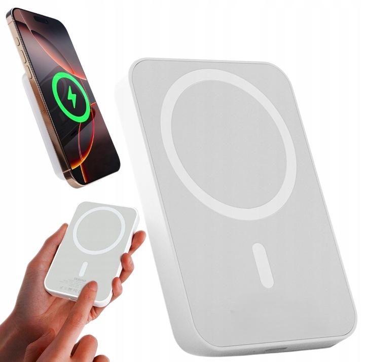 Magnetická powerbanka 5000 mAh biela mini bezdrôtová Mag-Safe pre iPhone