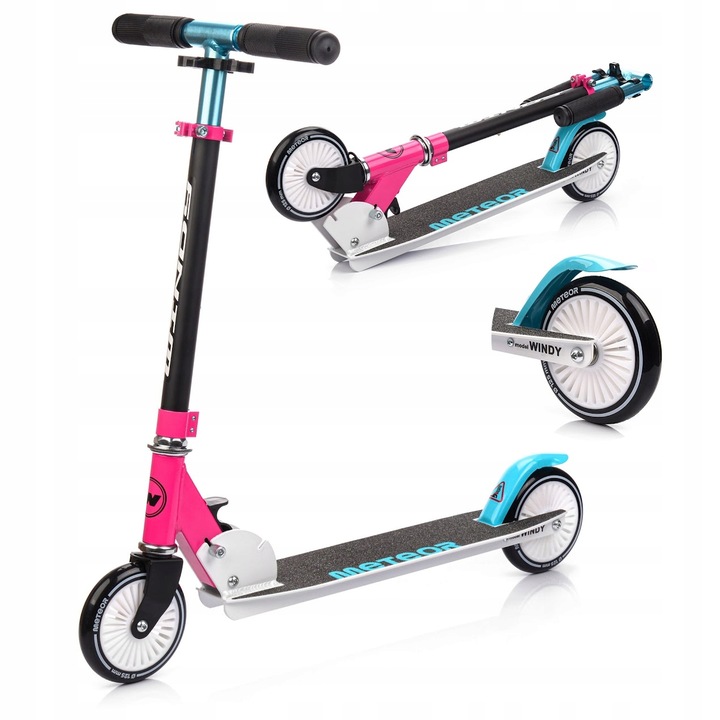 NASTAVITEĽNÁ KOLOBEŽKA PRE DETI WINDY METEOR SKLADACIA, PU kolieska 125mm, ložiská ABEC-7