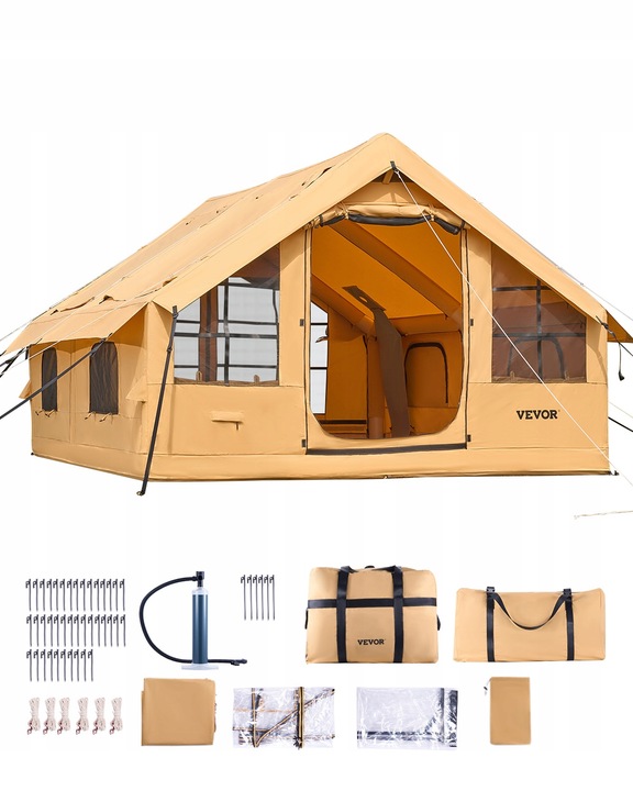 Nafukovací stan pre kempovanie pre 5-8 osôb, glampingový stan s pumpou, jednoduché postavenie