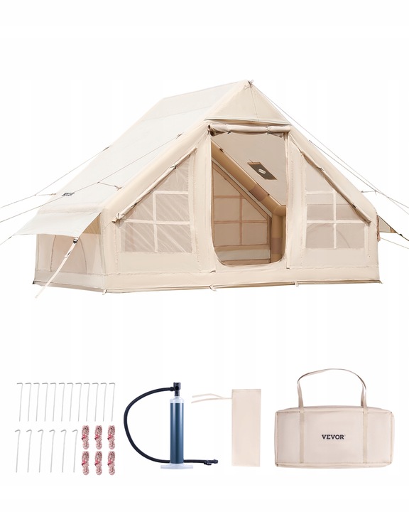 Nafukovací Stan pre Kempovanie pre 3-5 Osôb, Glampingový Stan s Pumpou, Jednoduché Rozloženie