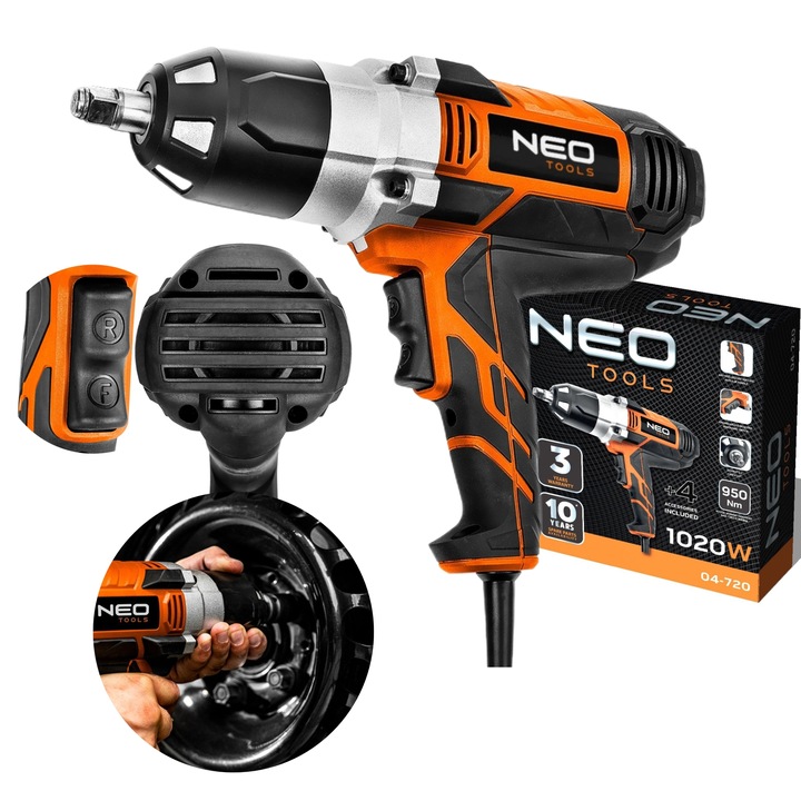 NEO RÁZOVÝ UŤAHOVÁK ELEKTRICKÝ 1020W 950Nm 1/2" 04-720 2 PREVODOVKA + 4 NADSTAVCE