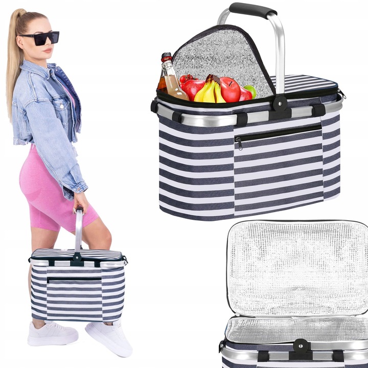 PIKNIKOVÝ KOŠÍK TERMO SKLADACÍ TAŠKA KOŠÍK NA NÁKUPY PLÁŽ PIKNIK 28 L