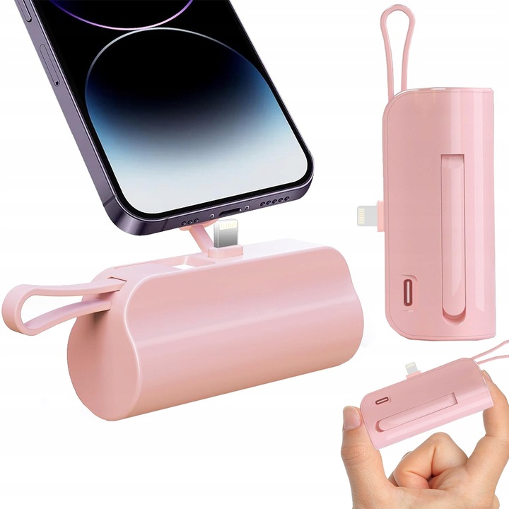 Power Bank, 5000 mAh, Mini Power Bank Ružová