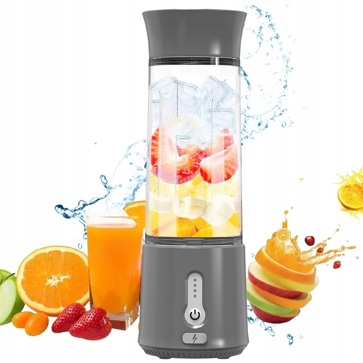 PRENOSNÝ BEZKÁBLOVÝ STOLNÝ MIXÉR 500 ML ŠEDÝ