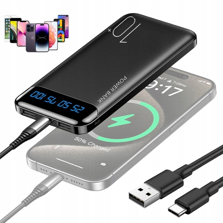 POWER BANK 10000MAH ULTRATENKÝ DIGITÁLNY DISPLEJ ČIERNY