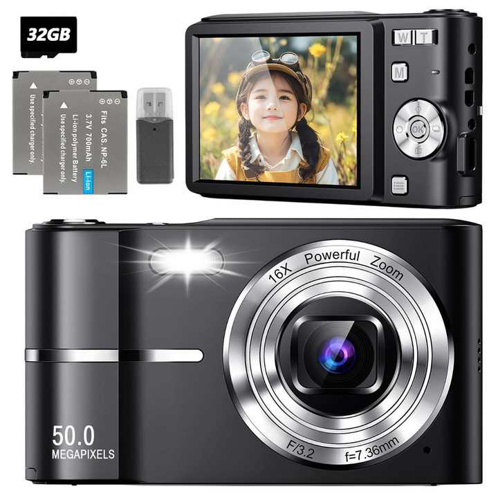 PRENOSNÝ DIGITÁLNY FOTOAPARÁT 44MP HD 1080P 16x ZOOM 32GB FIALOVÝ