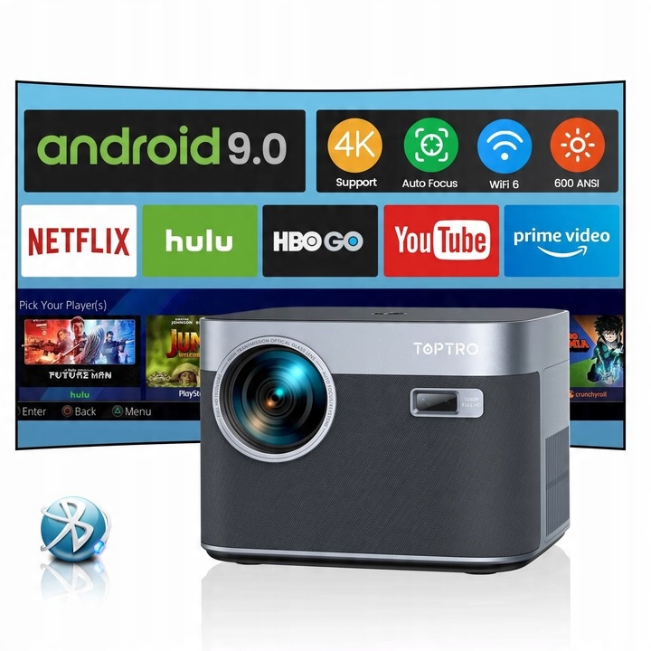 Projektor TOPTRO X7 Full HD Android 9.0 26000 lum WIFI BLUETOOTH 4K