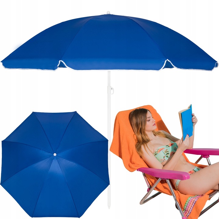 PLÁŽOVÝ PARASOL SKLADACÍ CESTOVNÝ ZÁHRADNÝ LÁMANÝ ZAPICHOVACÍ MODRÝ 180 cm