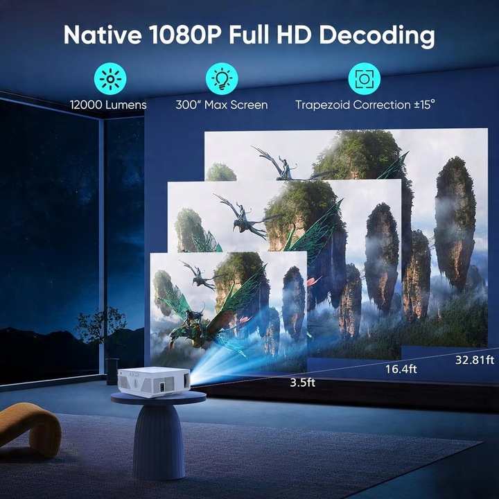 Projektor Wielio GC06 500 ANSI Native 1080P, 15000 lumenov, 4K wifi video BF