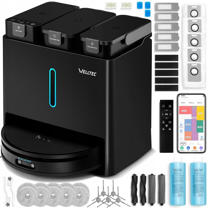 Robotický vysávač Welltec R10 Ultra s 8v1 stanicou, čierny