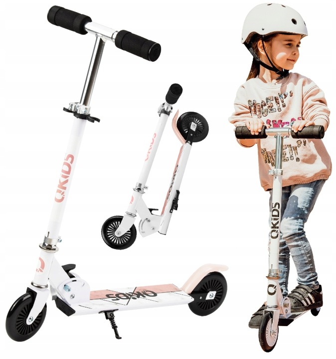 SKLADACIA KOLOBEŽKA PRE DETI QKIDS BIELO-RUŽOVÁ, S NÔŽKOU, NASTAVITEĽNÁ, ABEC-7