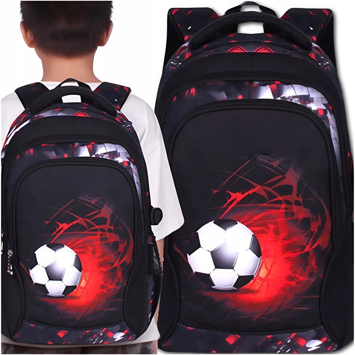 ŠKOLSKÝ CHLAPČENSKÝ RUKSAK S FUTBALOVOU LOPTOU PRIESTRANNÝ ŠKOLSKÝ BATOH PRE MLÁDEŽ