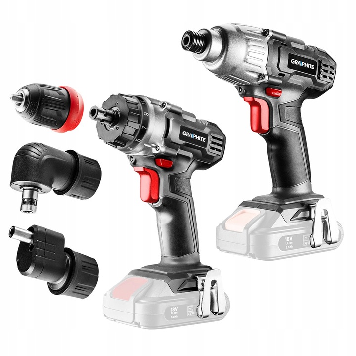 SADA E+ AKU VŔTAČKA SO SKRUTKOVAČOM + koncovky na akumulátor 18V