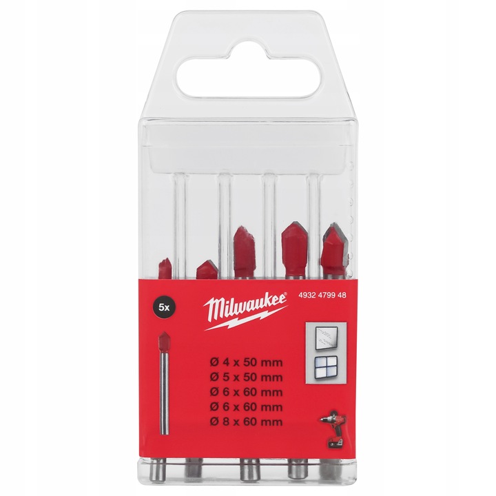 Sada vrtákov na sklo, dlaždice a keramiku 4-8 mm, 5 ks Milwaukee