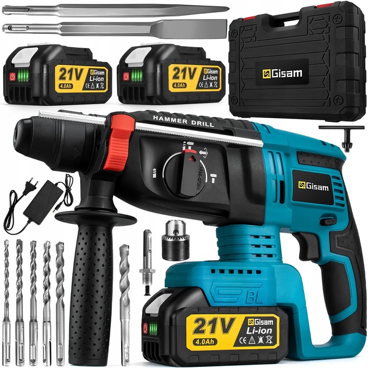 SDS-PLUS Akumulátorová vŕtacia kladivo/príklepová vŕtačka, Súprava s 2 batériami a boxom