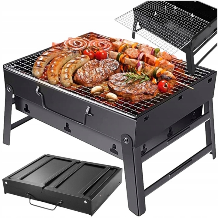SKLADACÍ TURISTICKÝ GRIL PRENOSNÝ ZÁHRADNÝ UHLÍKOVÝ KUFOR S DRŽIAKOM BBQ