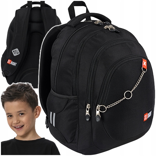 ŠKOLSKÝ BATOH PRE MLÁDEŽ ST.RIGHT MAJEWSKI BP-06 ČIERNY RETIAZKOVÝ X BIELY